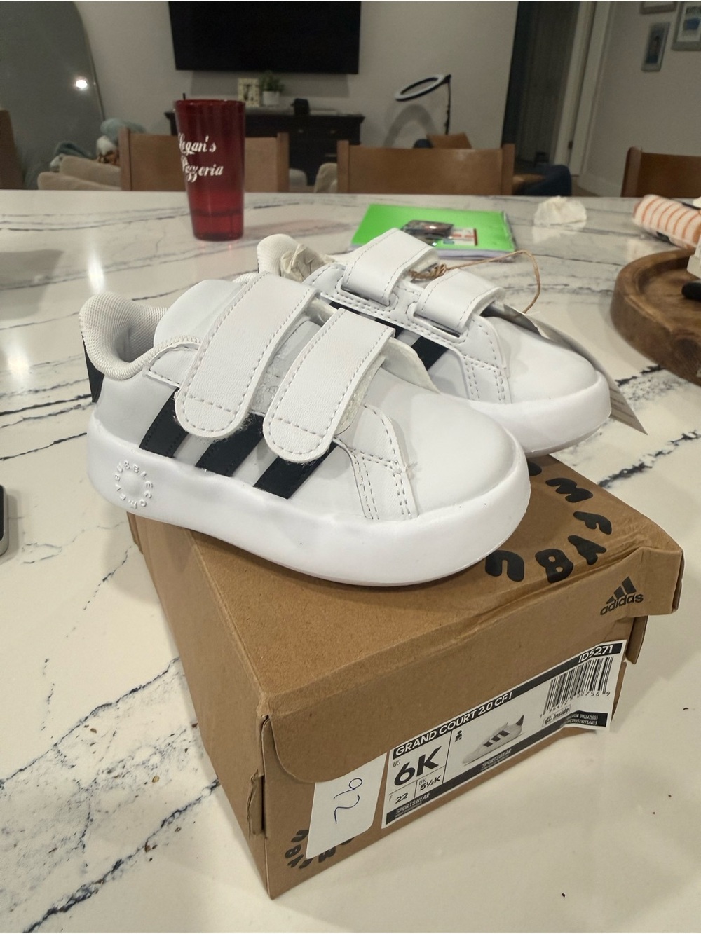 adidas Kids White and Black Velcro Strap Sneakers